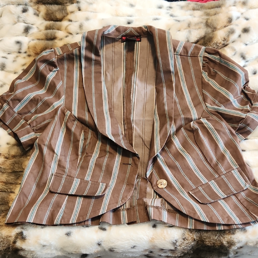 Y2K Striped Short-Sleeve Crop Jacket